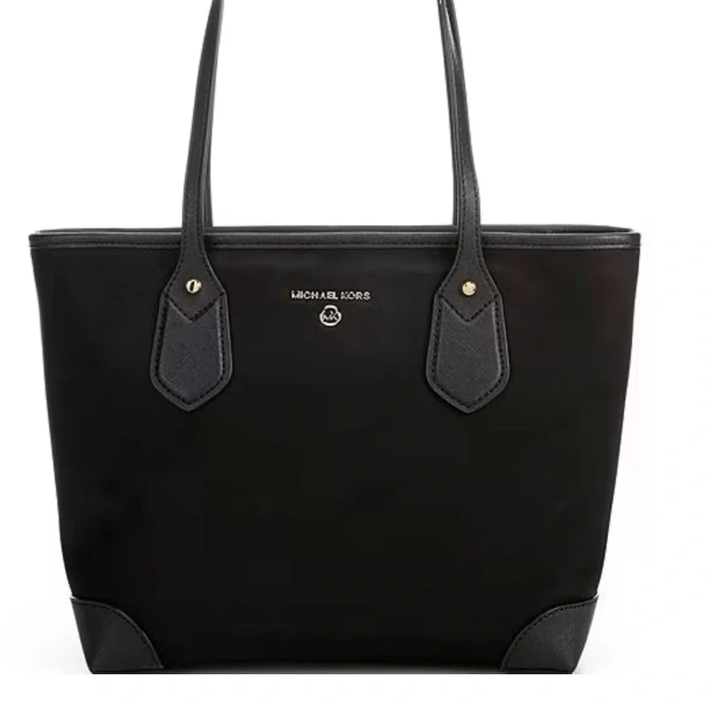 MICHAEL KORS Eva Top Zip Tote Nylon Bag Navy Gold Hardware AUTHENTIC - Picture 3 of 15